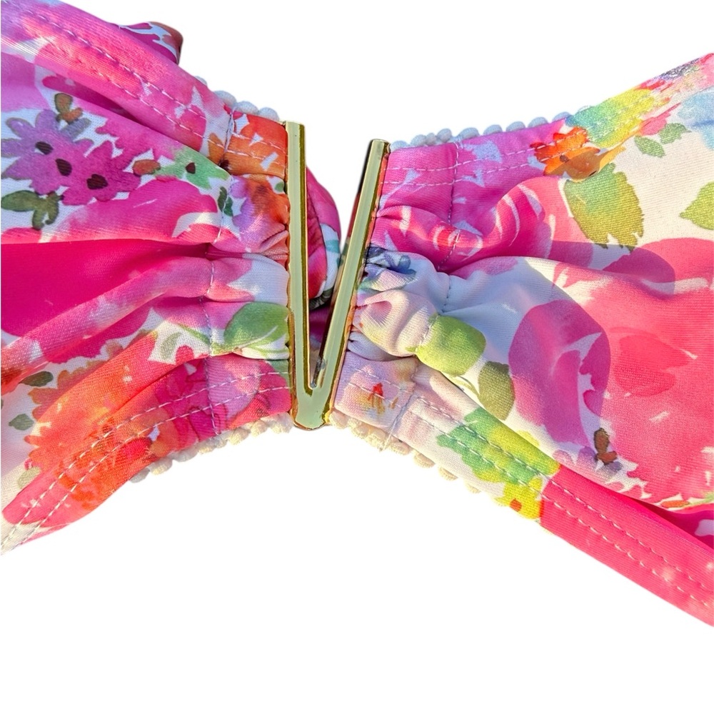 Pink Floral Bandeau Bikini Set strapless bikini top with bottoms size medium - Picture 3 of 6